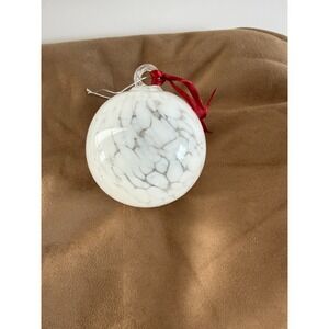 Hand Blown Art Glass Christmas Ornament White & Clear  Ball Heavy